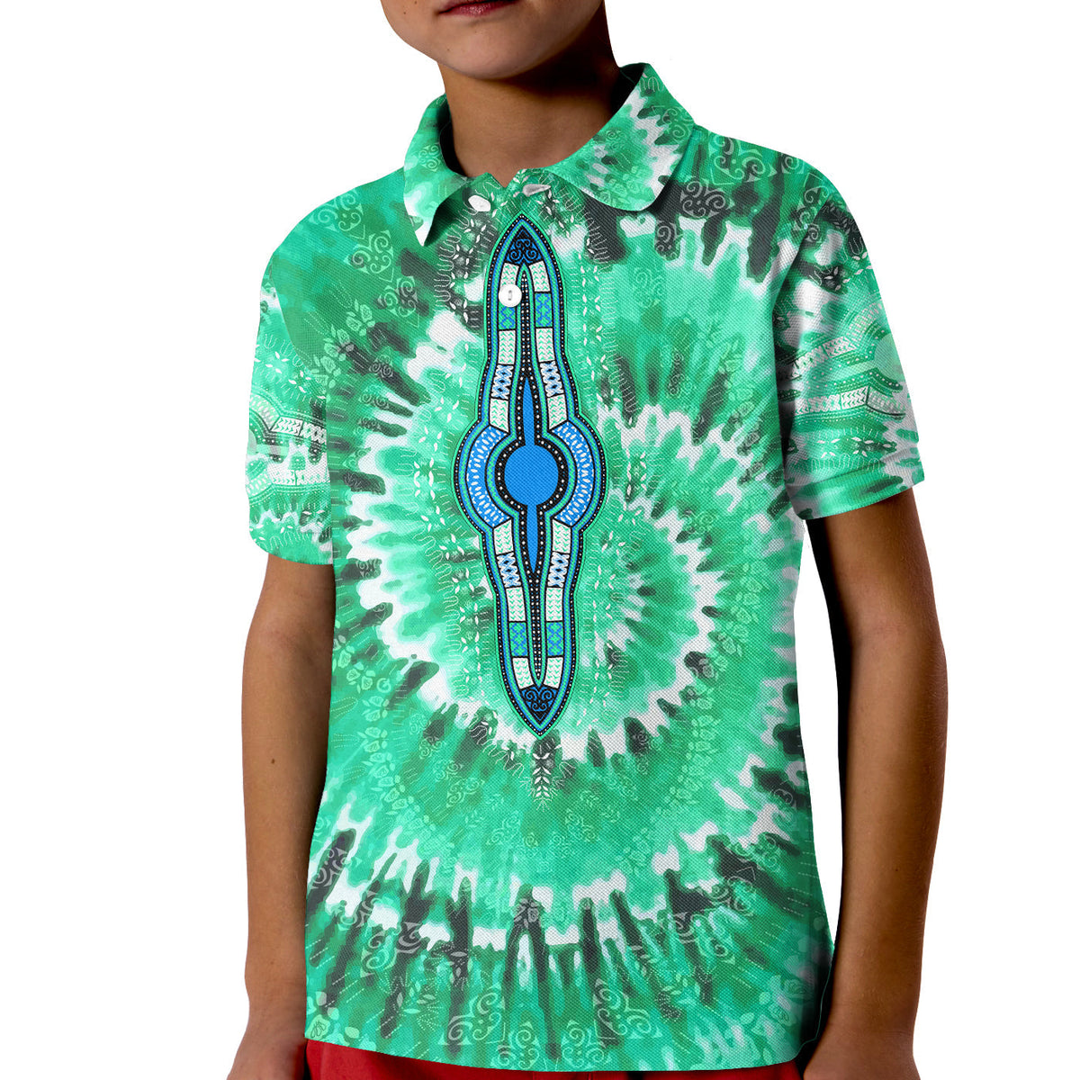 Custom African Polo Shirt Tie Dye KID Green Fashion LT13 - Wonder Print Shop