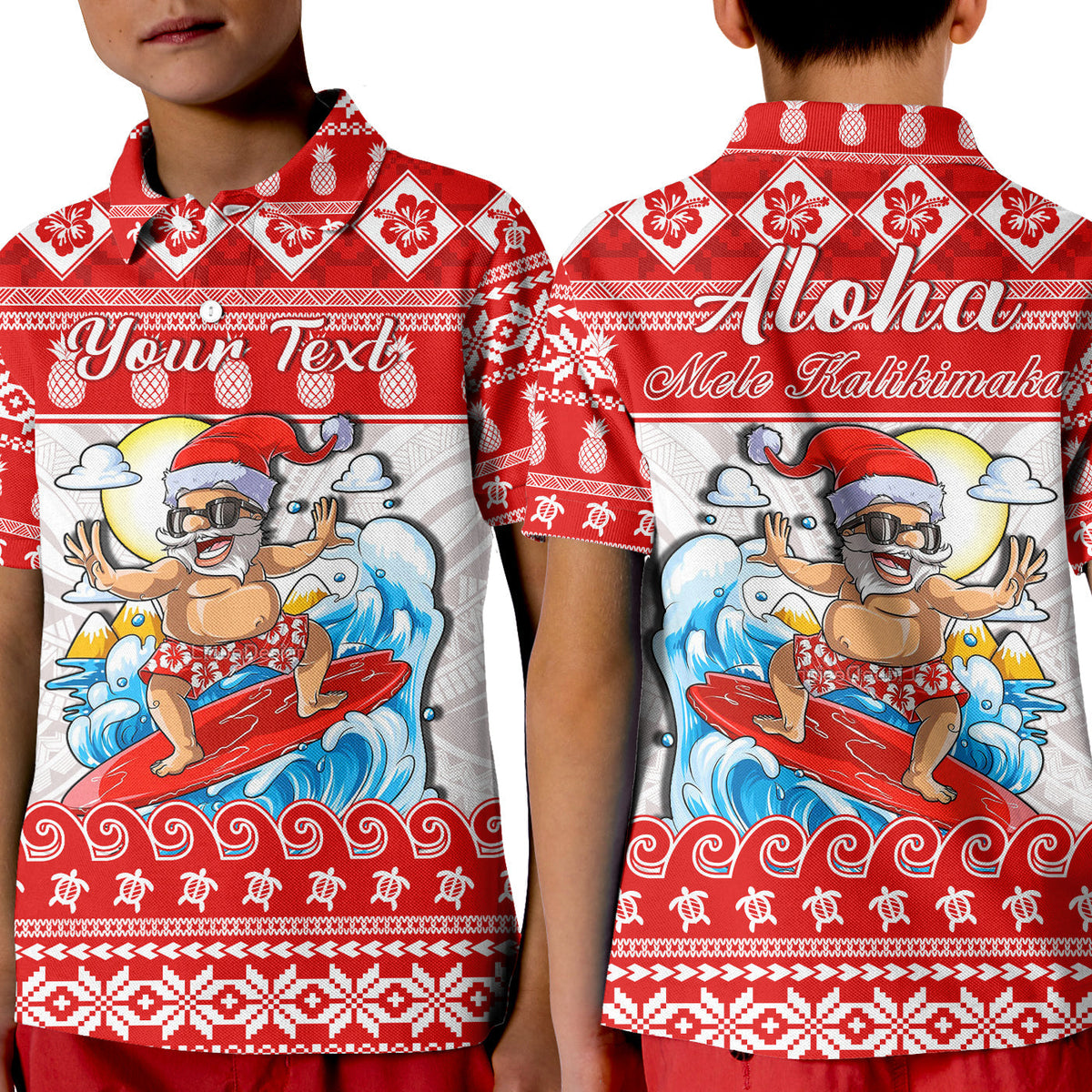 Custom Christmas Hawaii Polo Shirt Surfing Santa Mele Kalikimaka Polynesian - Wonder Print Shop