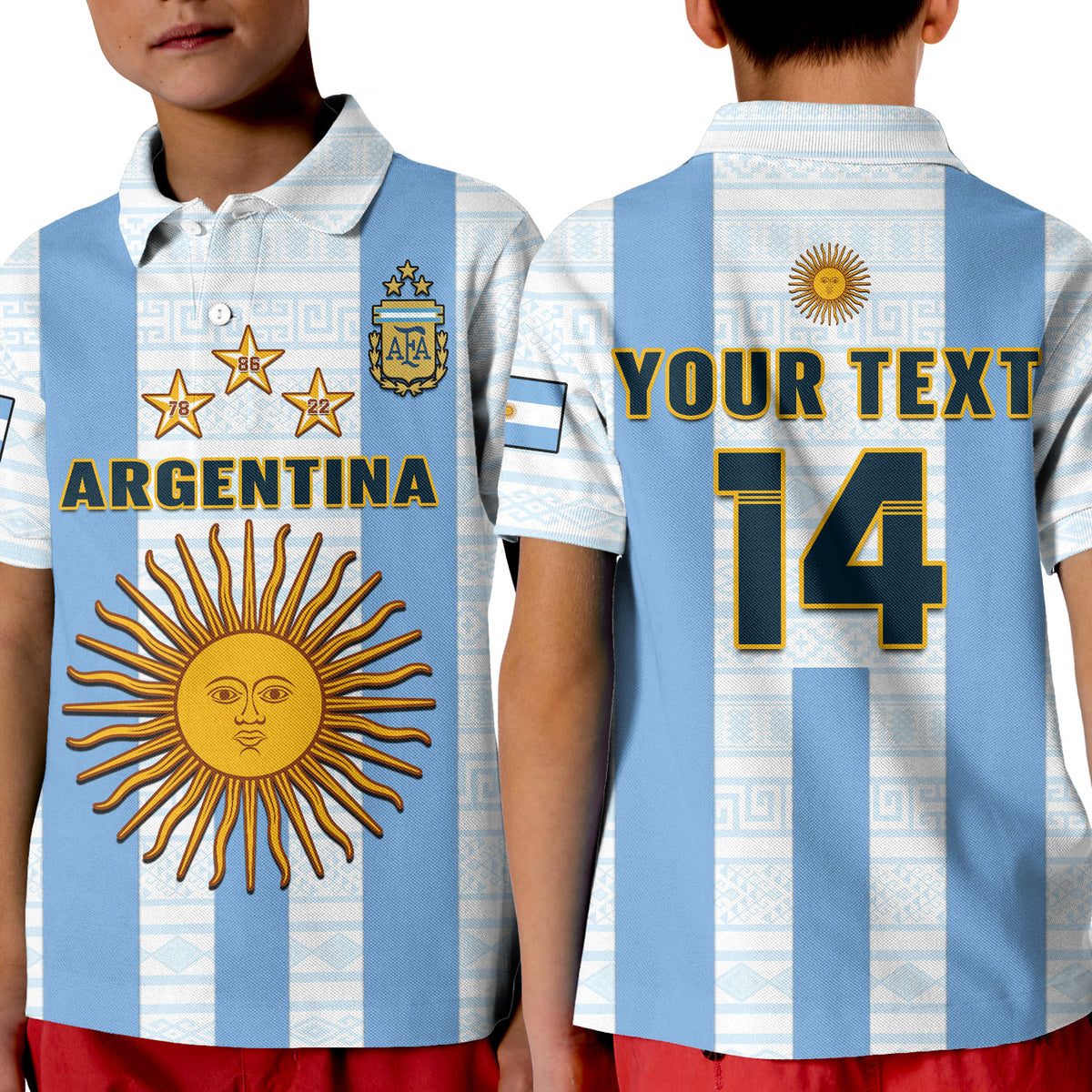(Custom Text And Number) Argentina Football Polo Shirt KID World Cup La Albiceleste 3rd Champions Proud - Wonder Print Shop