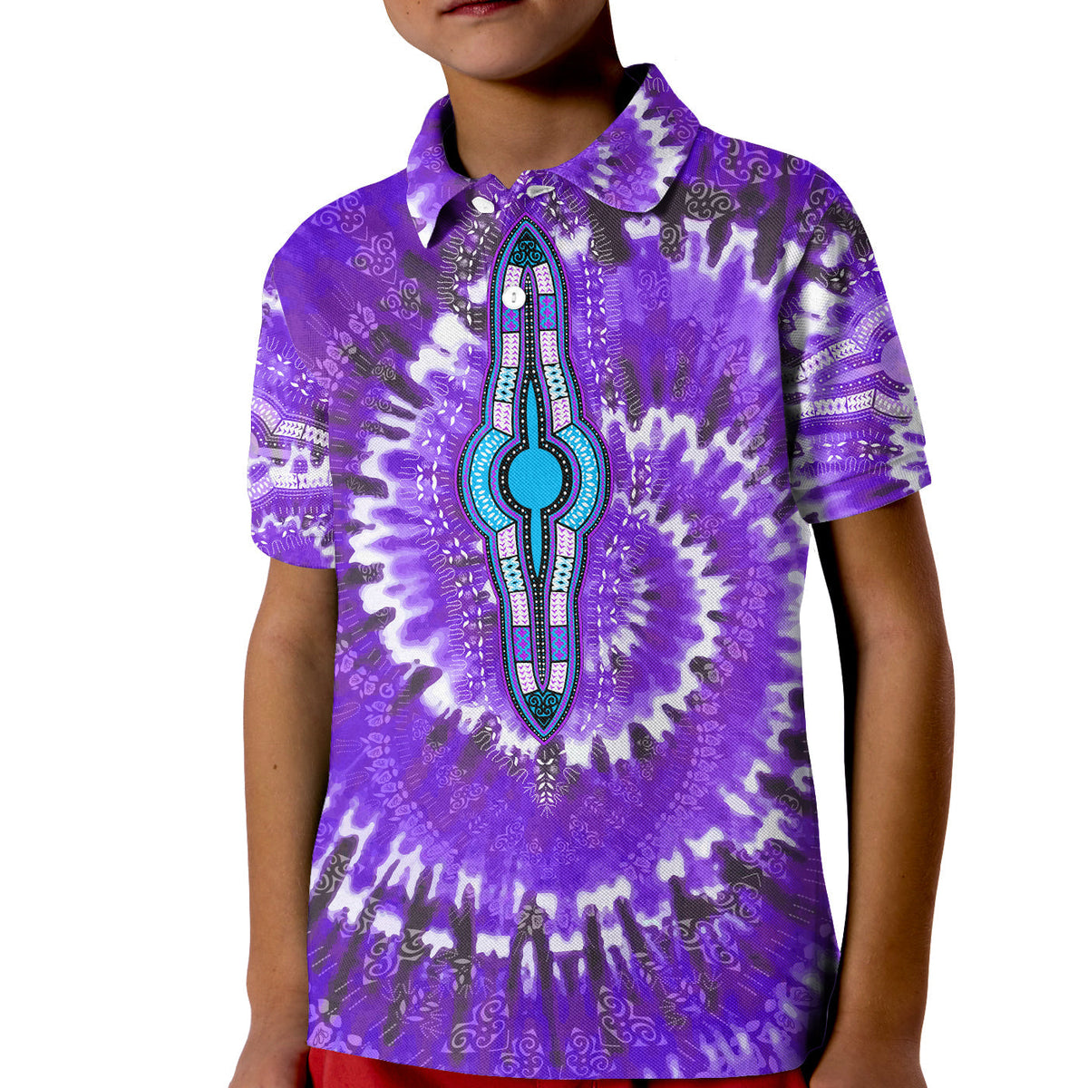 Custom African Polo Shirt Tie Dye KID Purple Fashion LT13 - Wonder Print Shop