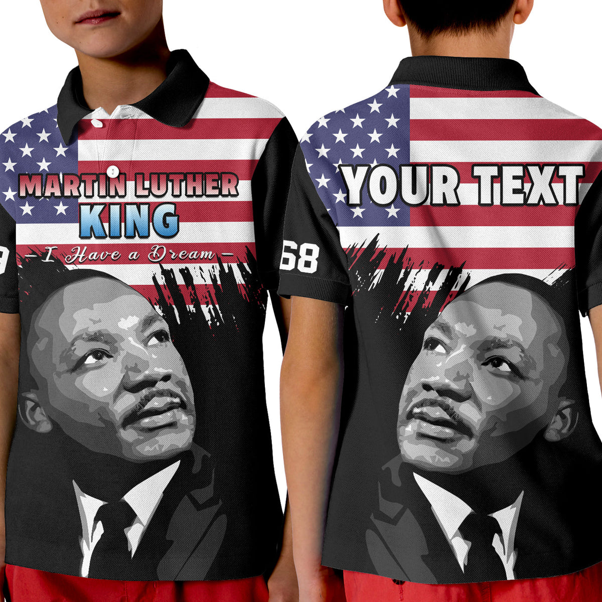 Custom United States Polo Shirt KID United States Happy MLK Day Flag Grunge Style - Wonder Print Shop