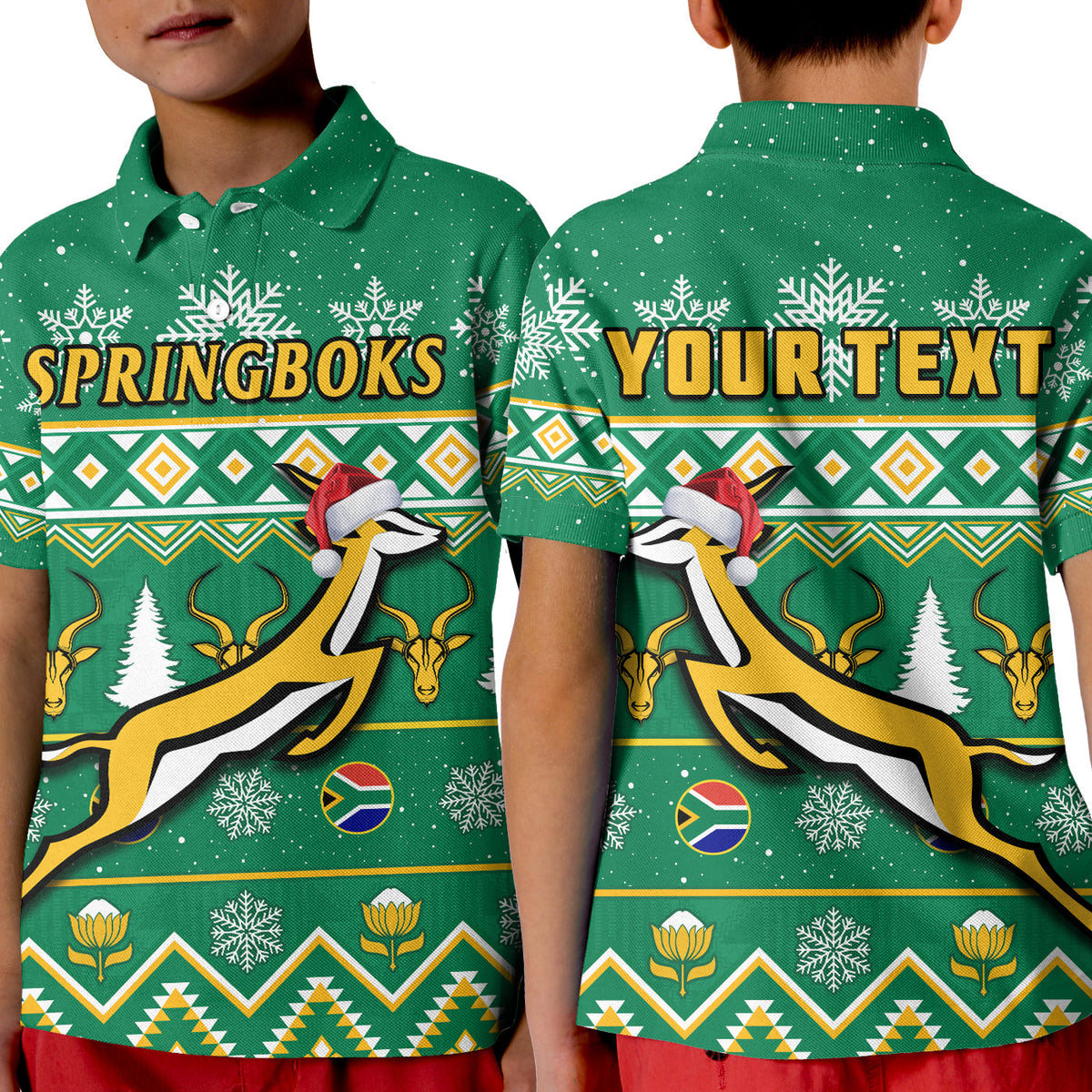 Custom South Africa Rugby Polo Shirt Christmas KID Springboks Proud Geseende Kersfees - Wonder Print Shop