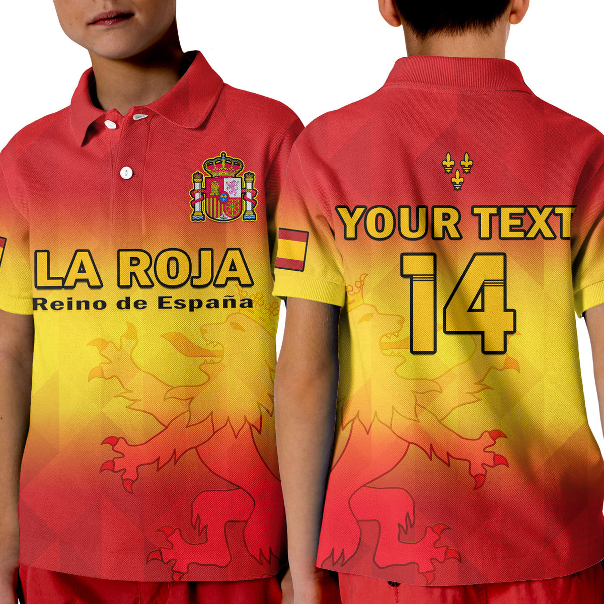(Custom Text And Number) Spain Football Polo Shirt KID La Roja Football 2022 - Wonder Print Shop