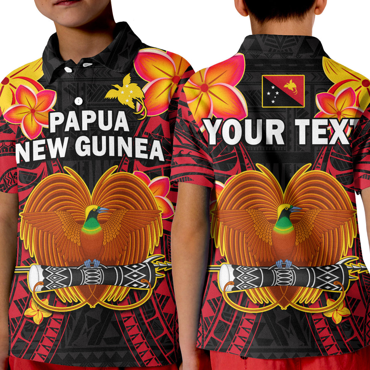 Custom Papua New Guinea Polo Shirt KID PNG Bird Of Paradise Polynesian Pattern - Wonder Print Shop