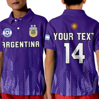 Kids purple football polo shirt, button collar, AFA crest, Argentina front print