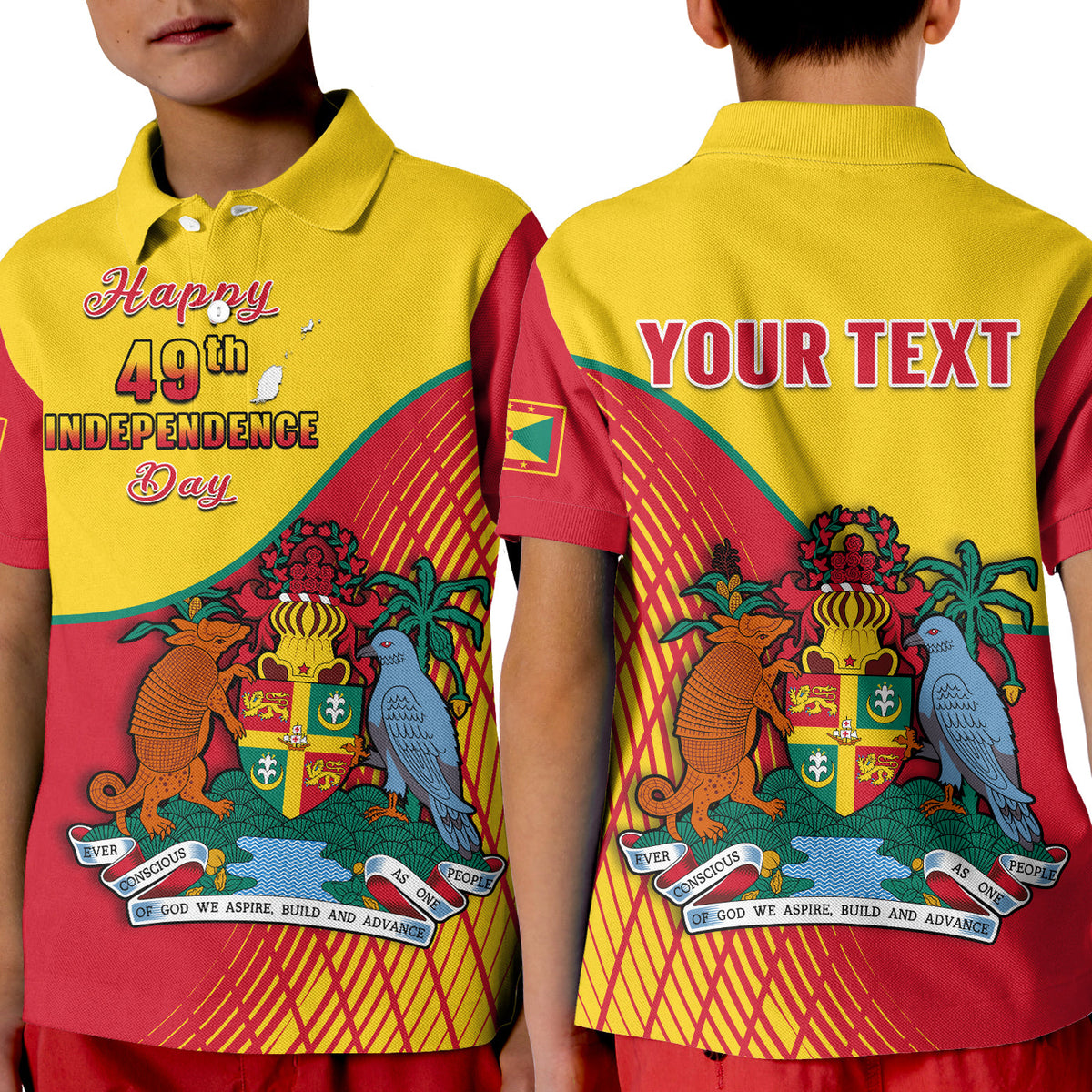 Custom Grenada Polo Shirt KID Coat Of Arms Happy 49th Independence Day - Wonder Print Shop