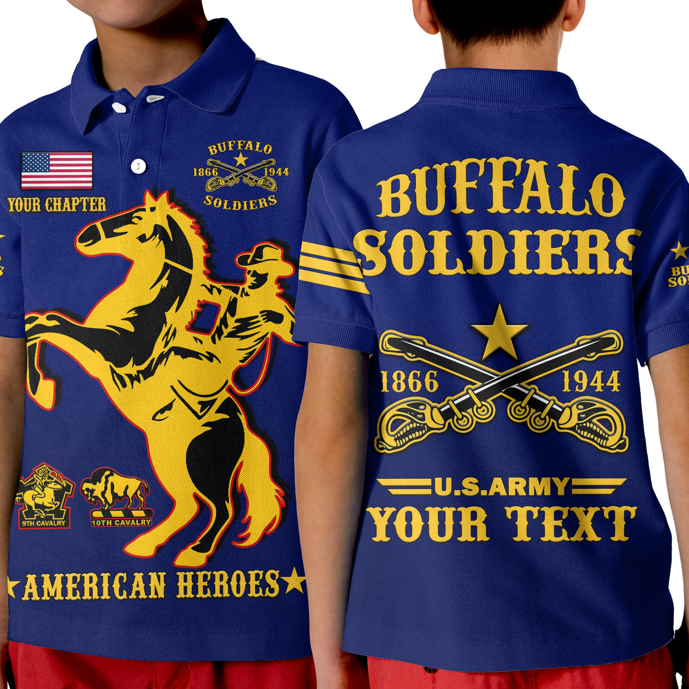 custom-text-and-chapter-buffalo-soldiers-polo-shirt-kid-bsmc-united-states-army-simple-style