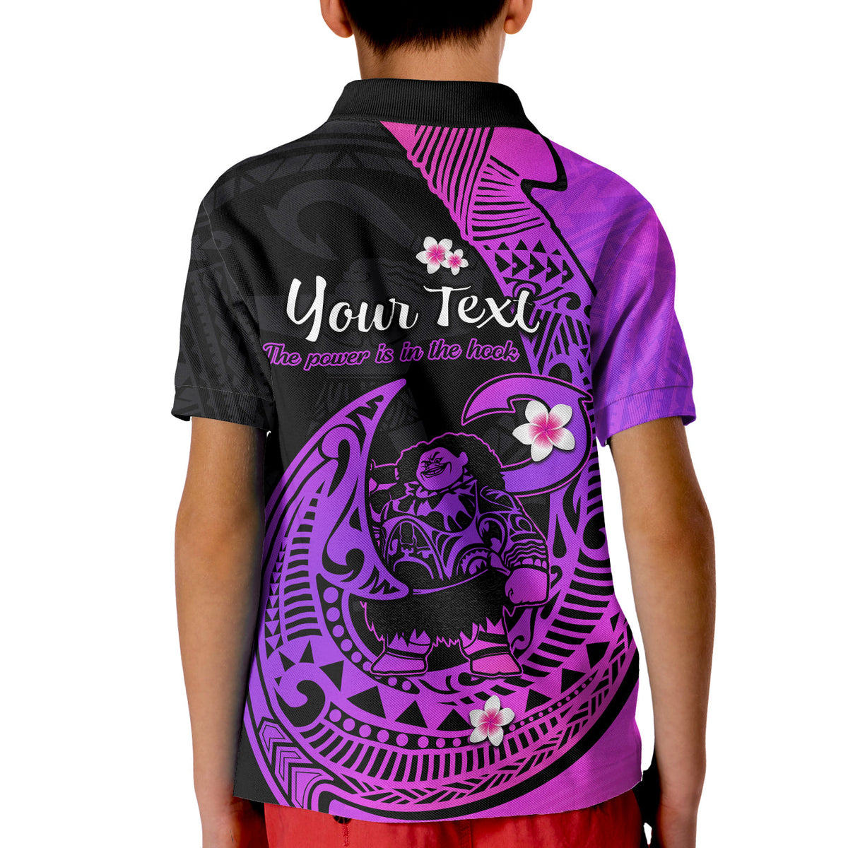 Custom Polynesian Polo Shirt Maui Fish Hook Magenta Gradient Version - Wonder Print Shop