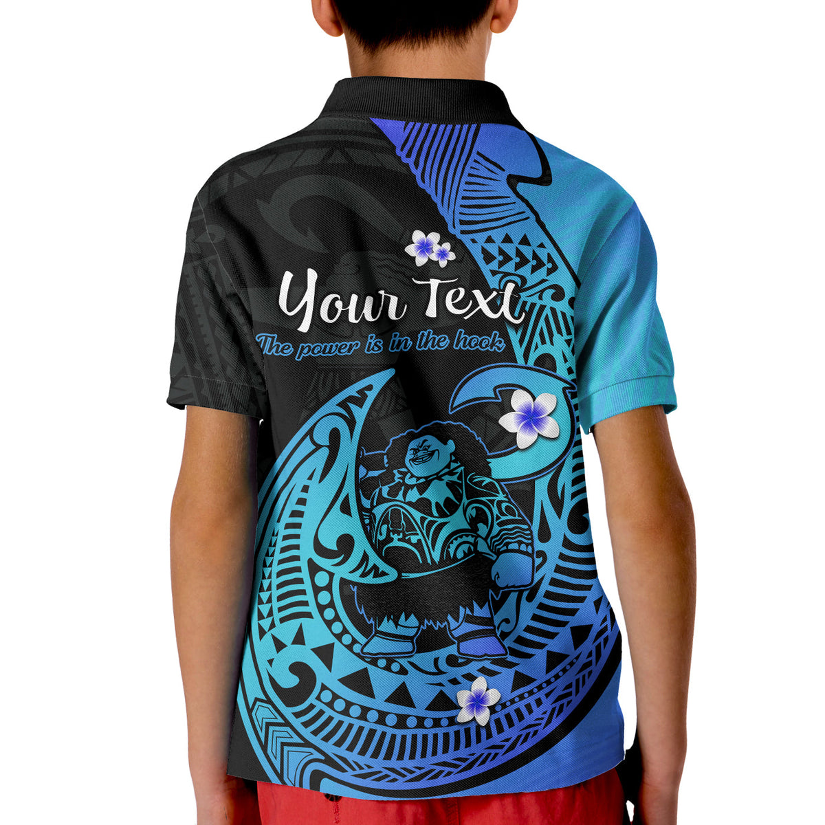 Custom Polynesian Polo Shirt Maui Fish Hook Turquoise Gradient Version - Wonder Print Shop