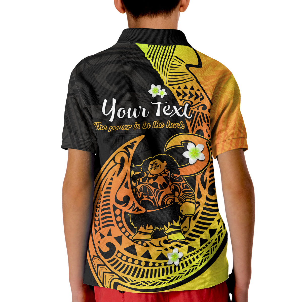 Custom Mauis Fish Hook Polo Shirt KID Polynesian Gold Gradient Version - Wonder Print Shop