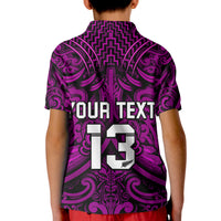 Custom Text and Number New Zealand Silver Fern Rugby Polo Shirt KID All Black Purple NZ Maori Pattern LT13 - Wonder Print Shop