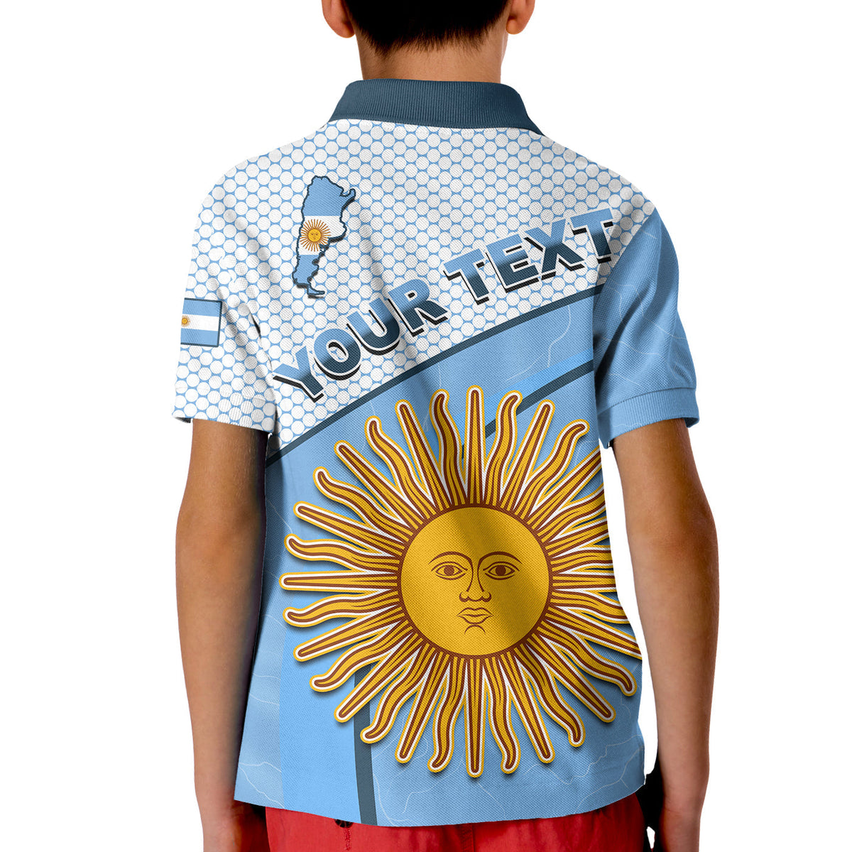 Custom Argentina Polo Shirt Football 2022 KID Champions Blue Sky May Sun LT13 - Wonder Print Shop