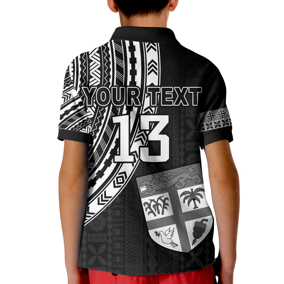 Custom Text and Number Fiji Rugby Sevens Polo Shirt KID Fijian 7s Tapa Polynesian LT13 - Wonder Print Shop