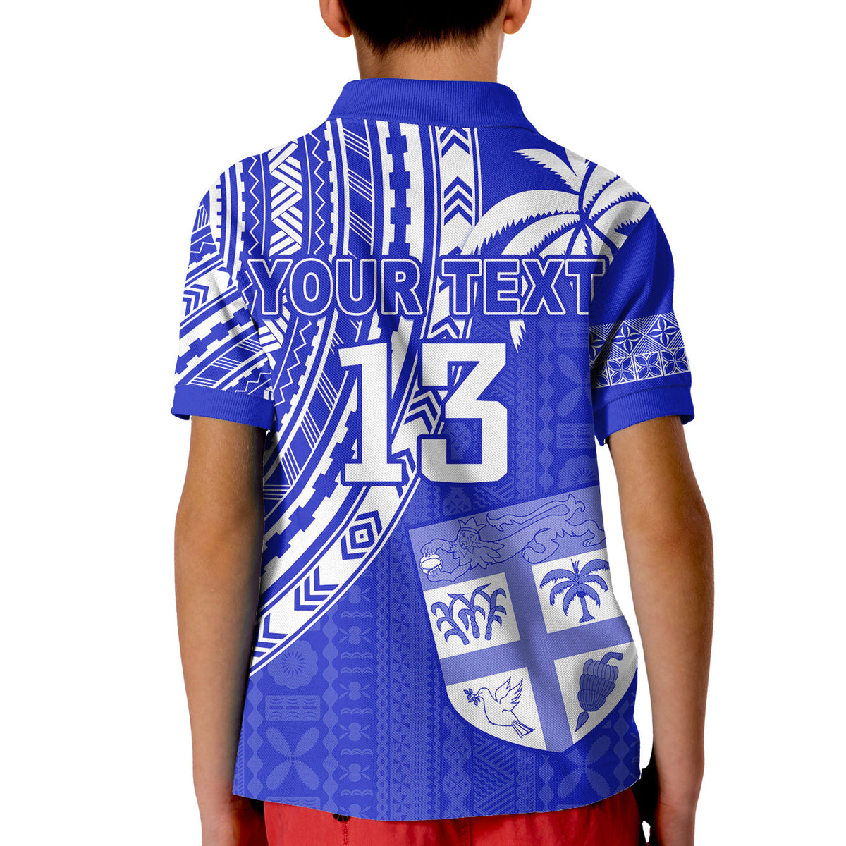 Custom Text and Number Fiji Rugby Sevens Polo Shirt Fijian 7s Tapa Polynesian Blue Ver.02 LT13 - Wonder Print Shop