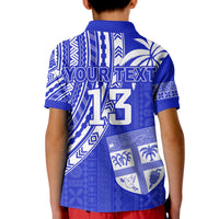 Custom Text and Number Fiji Rugby Sevens Polo Shirt Fijian 7s Tapa Polynesian Blue Ver.02 LT13 - Wonder Print Shop