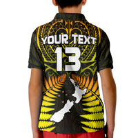 (Custom Text and Number) Aotearoa Fern Polo Shirt KID New Zealand Hei Tiki Gold Style LT13 - Wonder Print Shop