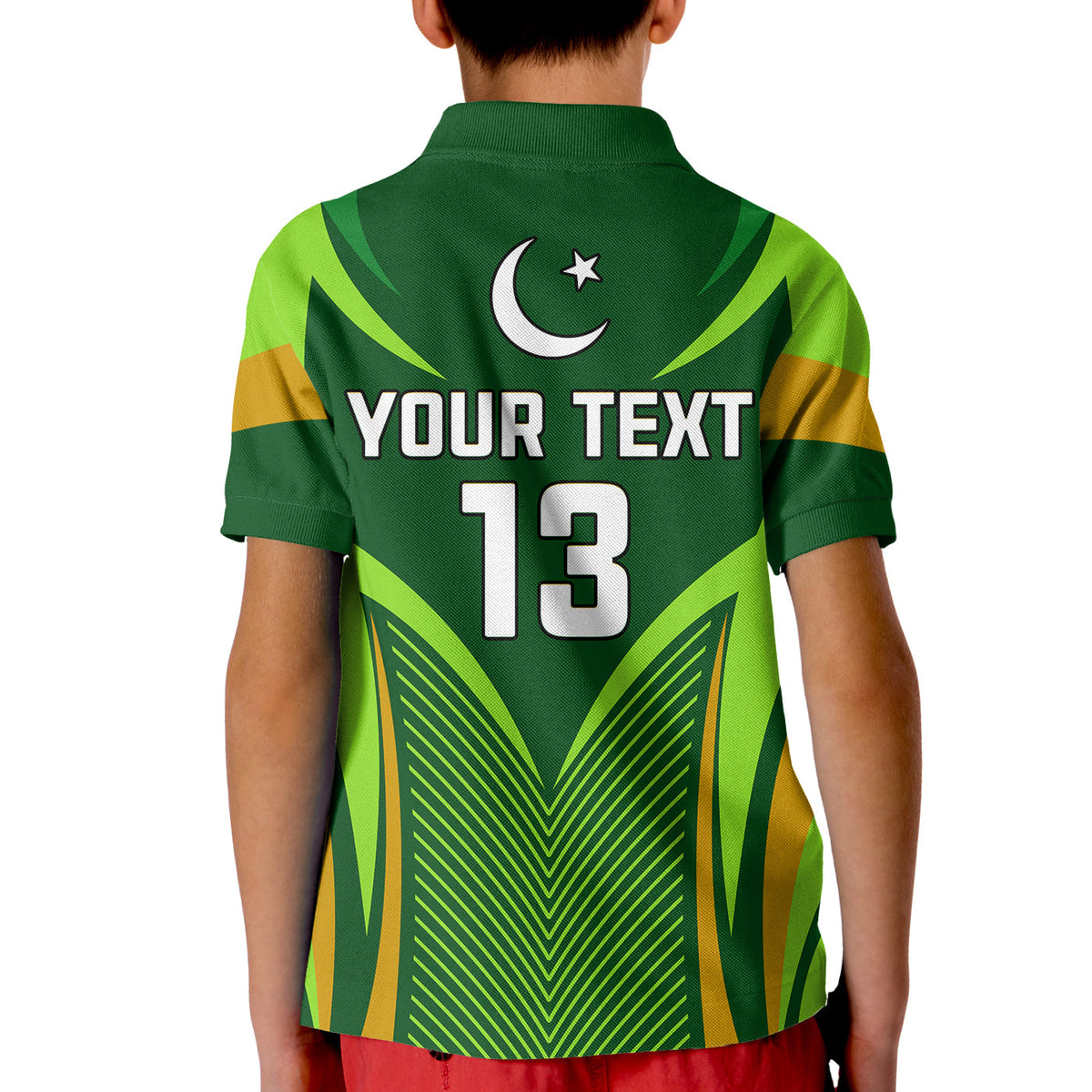 (Custom Text and Number) Pakistan Cricket Polo Shirt KID Green Shaheens Champion LT13 - Wonder Print Shop