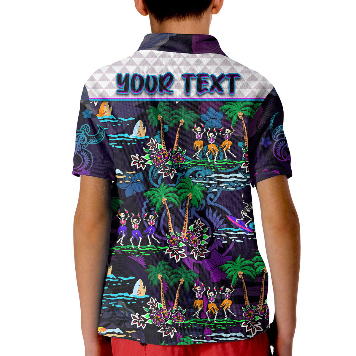 Custom Hawaii Skeleton Dancing Polo Shirt Halloween Hawaiian Turtle LT13 - Wonder Print Shop