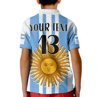 Kids football polo shirt back with 'YOUR TEXT' 13 and golden sun design