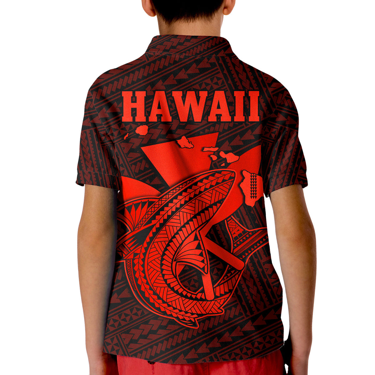 Custom Hawaii Polo Shirt KID Kakau Kanaka Maoli Combine Polynesian Shark Ver.06 - Wonder Print Shop