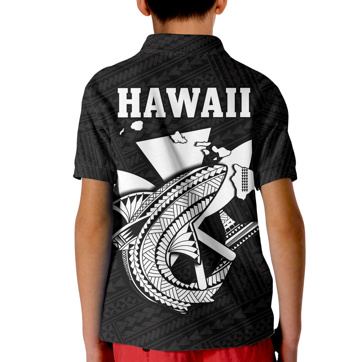 Custom Hawaii Polo Shirt KID Kakau Kanaka Maoli Combine Polynesian Shark Ver.07 - Wonder Print Shop