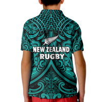 New Zealand Silver Fern Rugby Polo Shirt All Black Turquoise NZ Maori Pattern LT13 - Wonder Print Shop