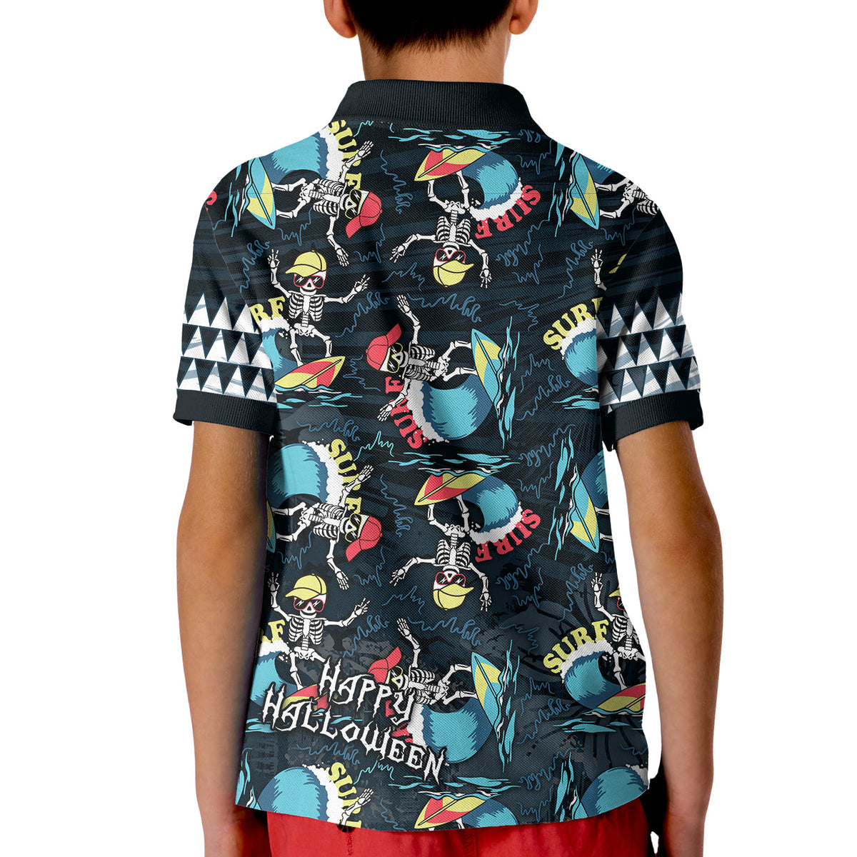 Hawaii Skeleton Surf Polo Shirt KID Halloween Hawaiian Tribal LT13 - Wonder Print Shop