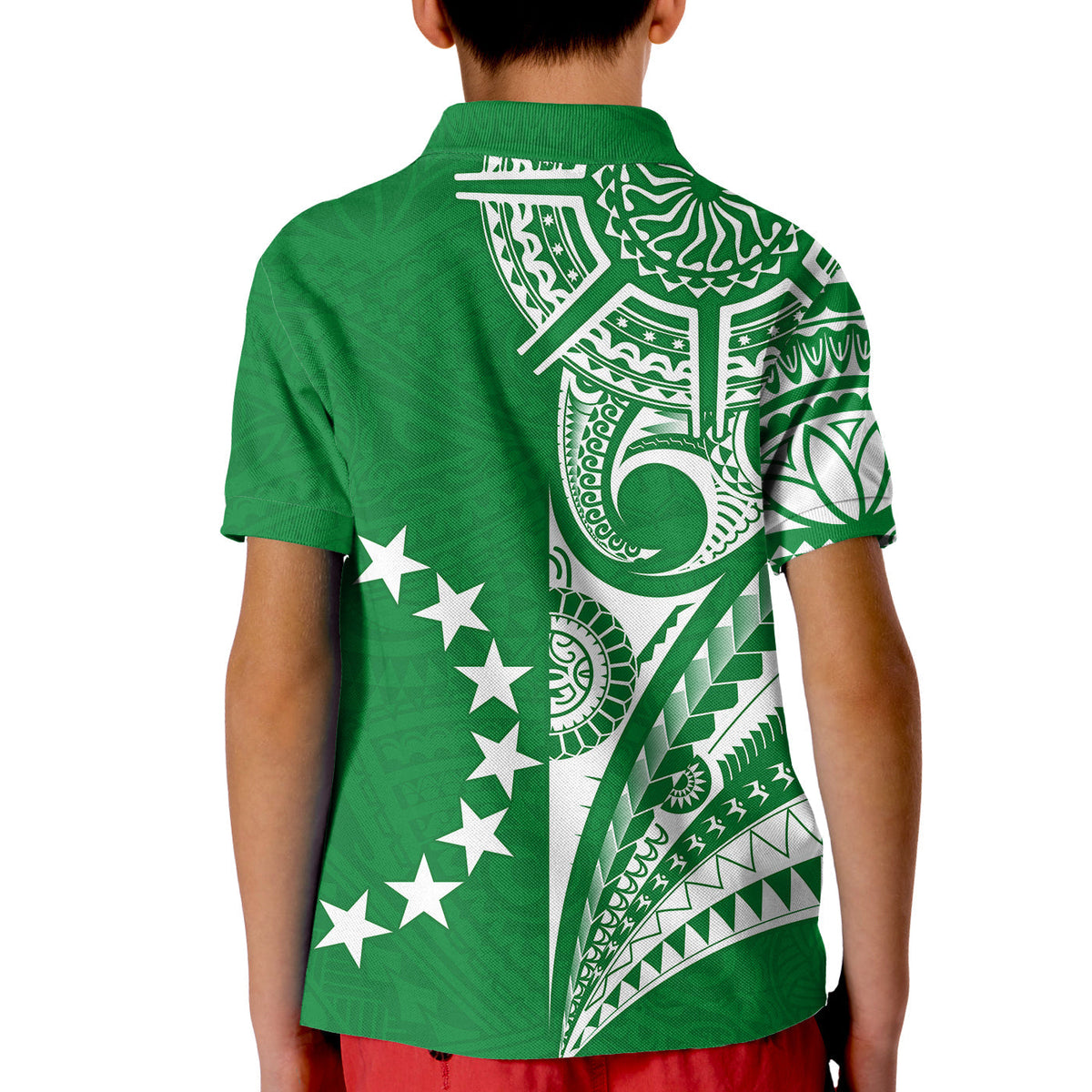 Cook Islands Tatau Polo Shirt KID Symbolize Passion Stars Version Green LT13 - Wonder Print Shop