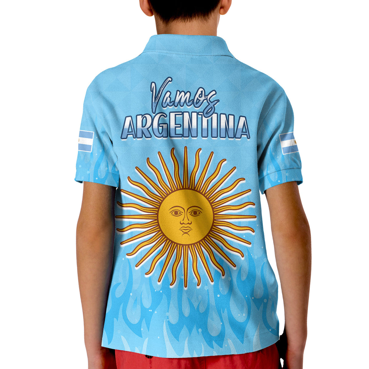 Argentina Football Polo Shirt KID Vamos Sky Champions World Cup Fire LT13 - Wonder Print Shop