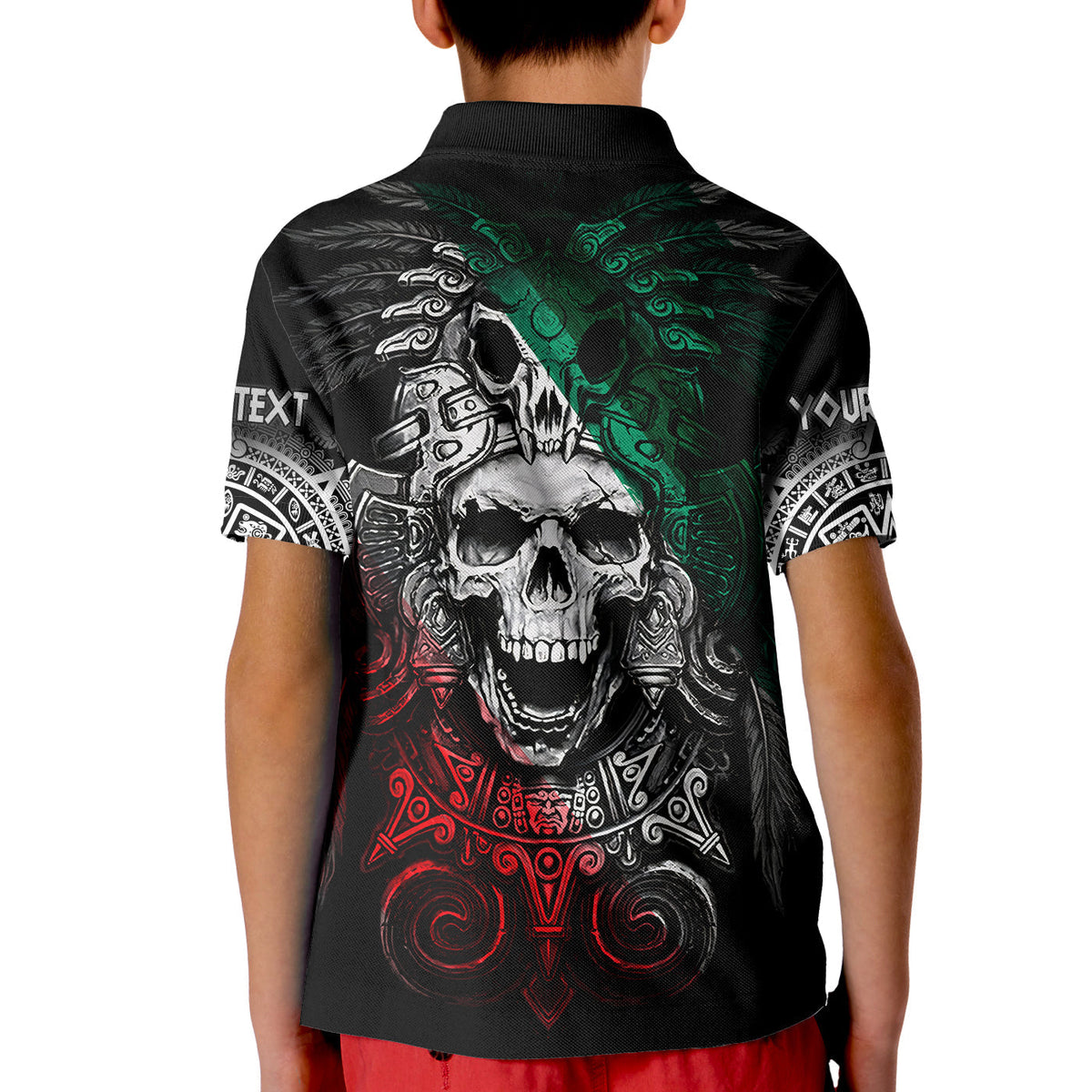 Custom Mexico Polo Shirt KID Skull Eagle Aztec LT13 - Wonder Print Shop