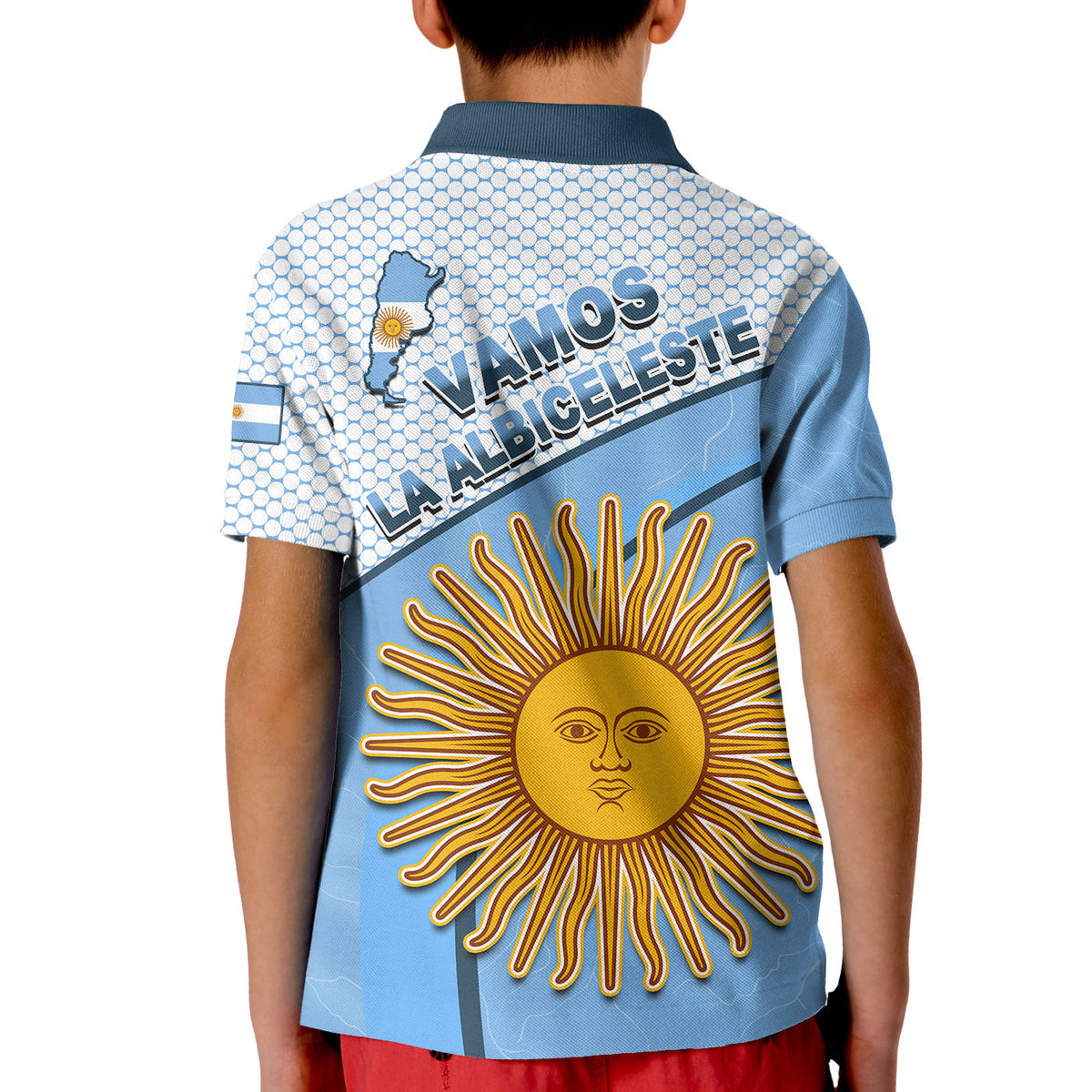 Argentina Polo Shirt Football 2022 KID Champions Blue Sky May Sun LT13 - Wonder Print Shop