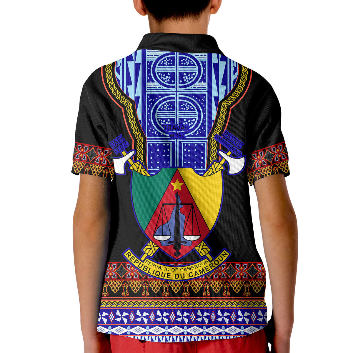 Cameroon Polo Shirt KID Atoghu Pattern Black Style - Wonder Print Shop
