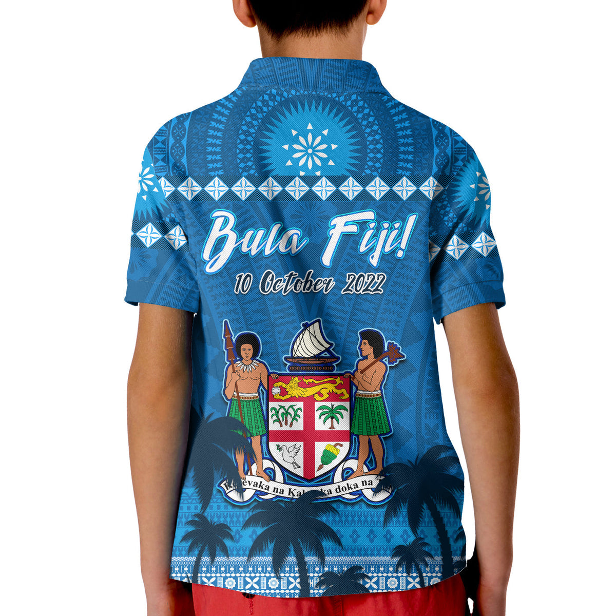 Bula Fiji Day Polo Shirt KID Fijian Tapa with Palm Tree 52nd Anniversary LT13 - Wonder Print Shop
