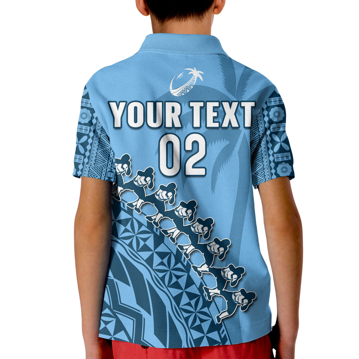 Custom Text And Number Fiji Tapa Rugby Polo Shirt Fijian Cibi Dance Tapa Pattern Blue - Wonder Print Shop