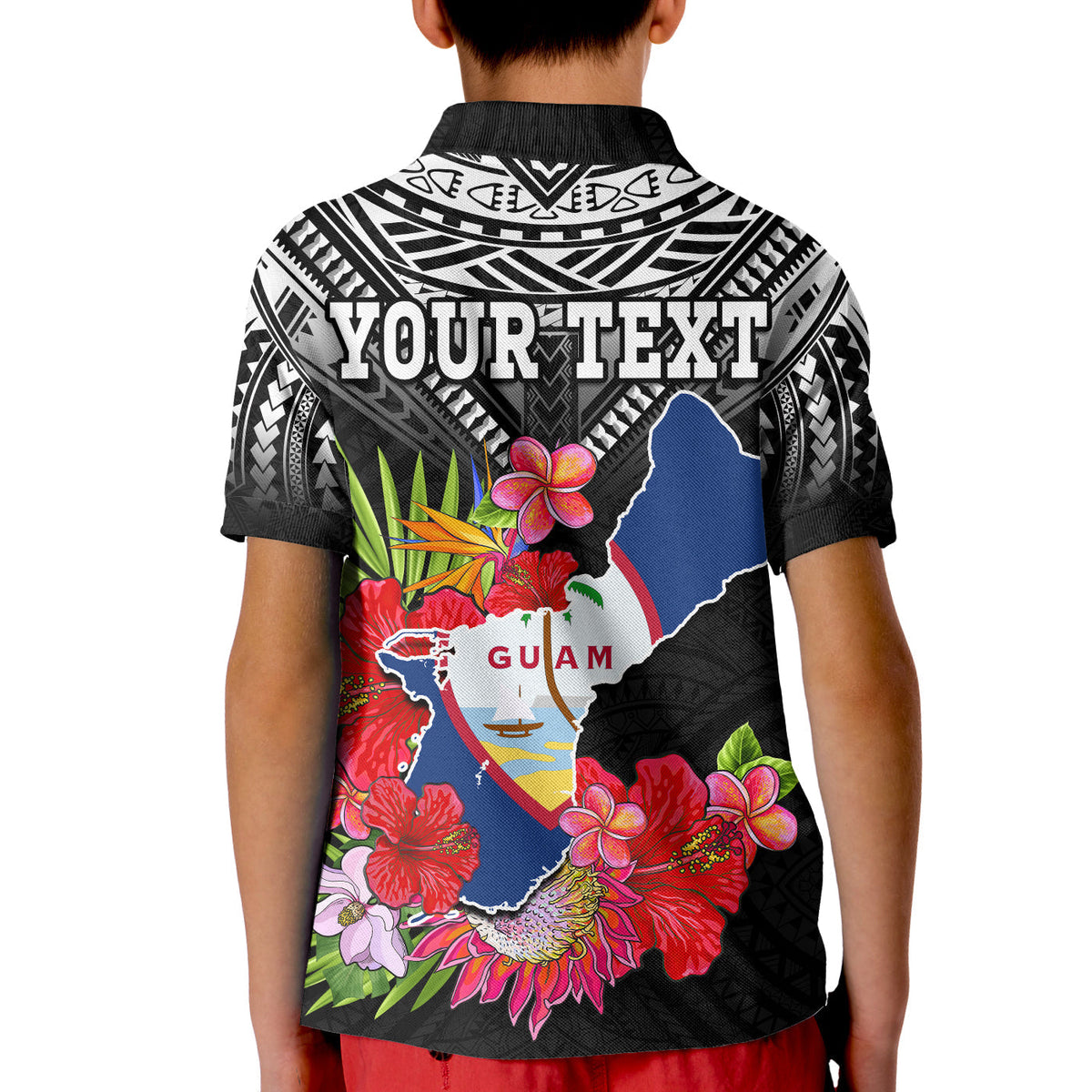 Custom Chamorro Guam Polo Shirt Guaman Latte Stone Tropical Flowers Black Style - Wonder Print Shop
