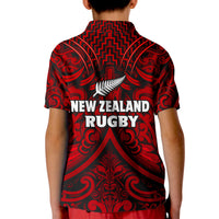 New Zealand Silver Fern Rugby Polo Shirt All Black Red NZ Maori Pattern LT13 - Wonder Print Shop