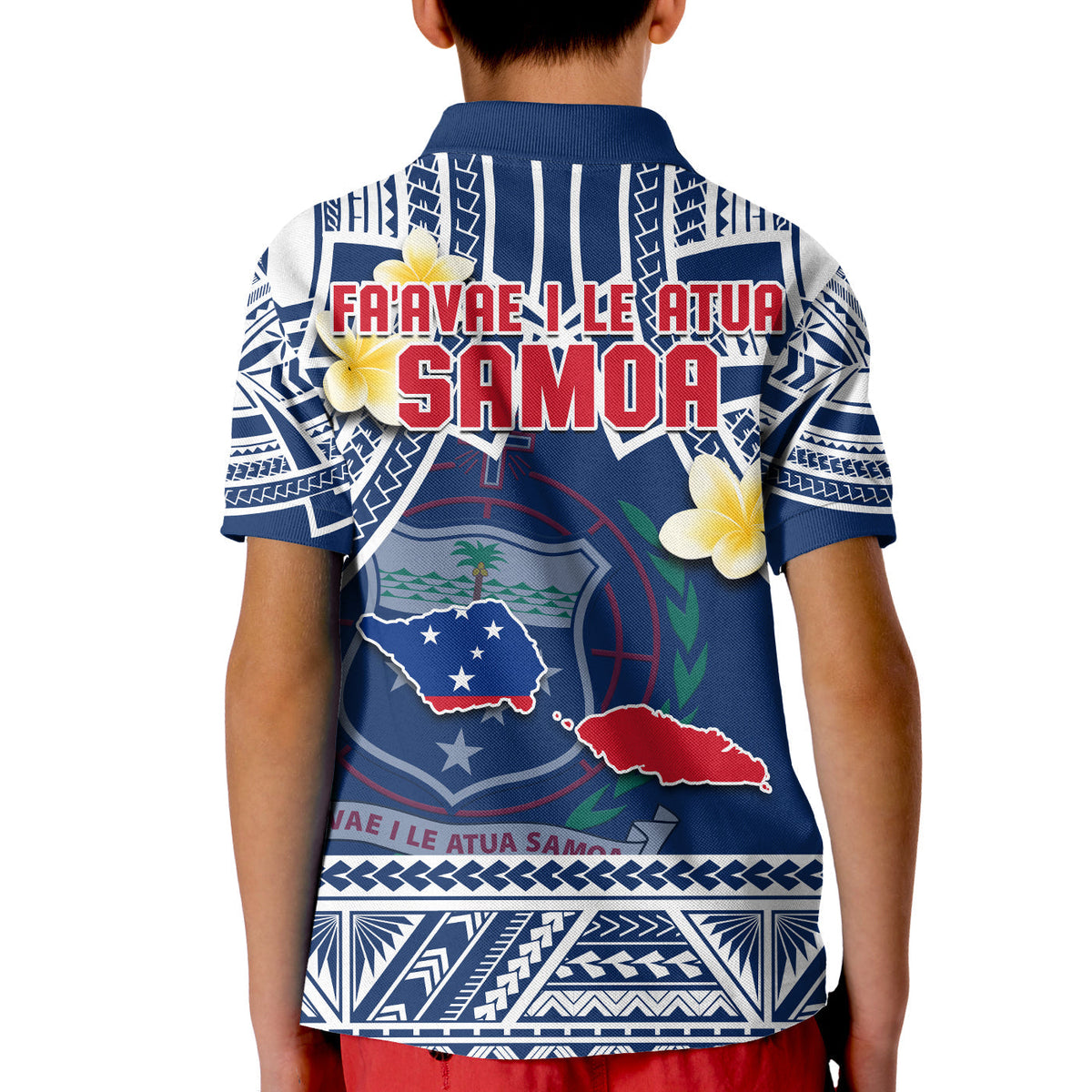 Samoa Polo Shirt KID Samoan Plumeria Flowers Mix Polynesian Pattern - Wonder Print Shop