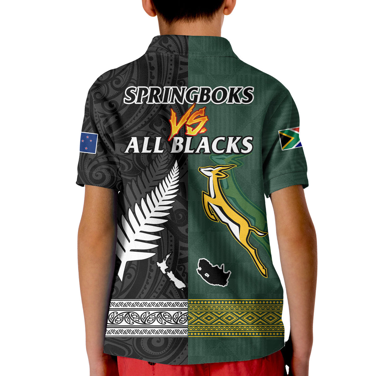 South Africa Protea and New Zealand Fern Polo Shirt KID Rugby Go Springboks vs All Black LT13 - Wonder Print Shop