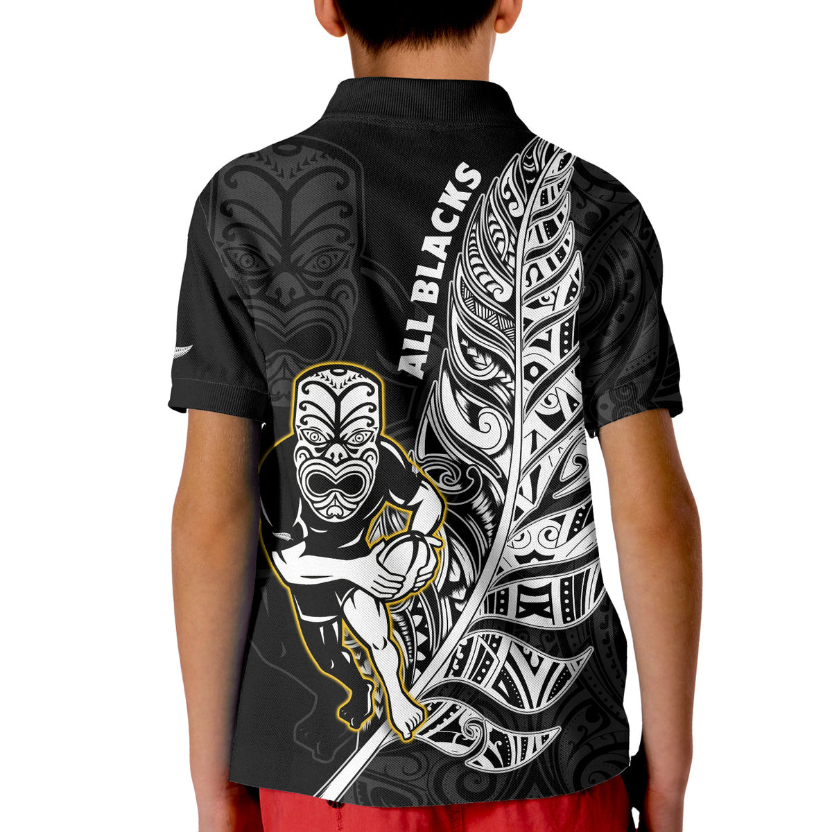 New Zealand 2022 Rugby Polo Shirt All Black Silver Fern Maori Pattern Version Black - Wonder Print Shop