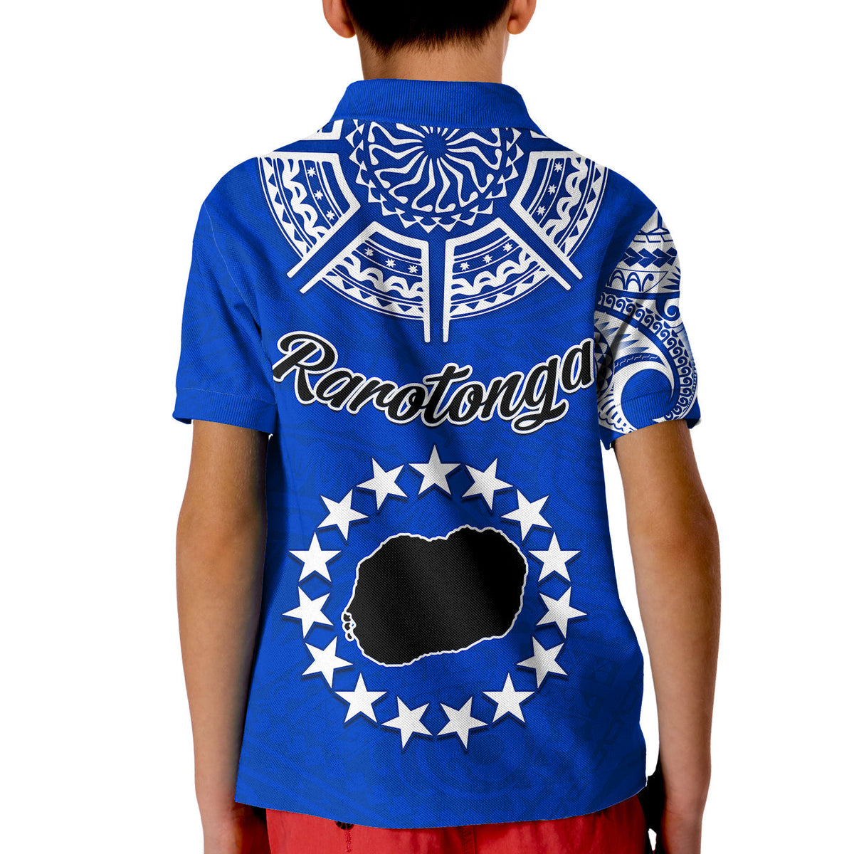 Rarotonga Cook Islands Polo Shirt KID Turtle and Map Style Blue LT13 - Wonder Print Shop