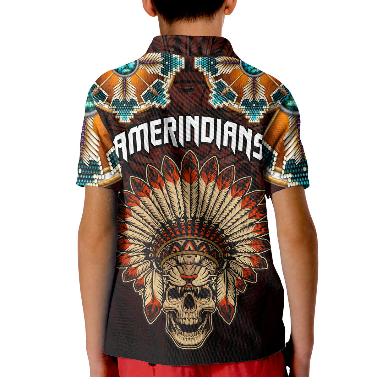 The First Americans Polo Shirt Indian Headdress With Skull LT13 - Wonder Print Shop