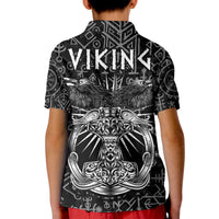 Kids black polo, back 'VIKING' with axe-and-runes crest graphic