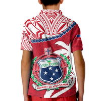 Samoa Polo Shirt KID Samoan Coat Of Arms With Coconut Red Style - Wonder Print Shop