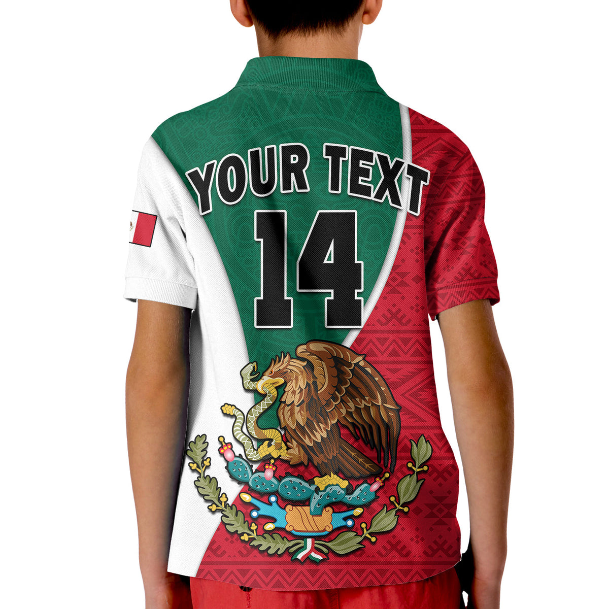 (Custom Text and Number) Mexico Polo Shirt KID Mexican Aztec Pattern - Wonder Print Shop