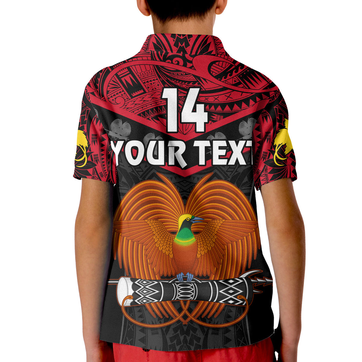 Custom Text And Number Papua New Guinea Rugby Polo Shirt KID PNG Kumuls Bird Of Paradise Black - Wonder Print Shop