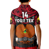 Custom Text And Number Papua New Guinea Rugby Polo Shirt KID PNG Kumuls Bird Of Paradise Black - Wonder Print Shop