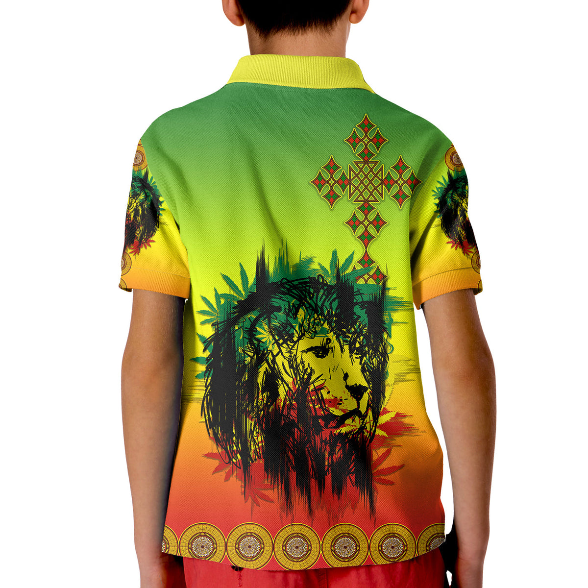 Ethiopia Polo Shirt Cross Mix Lion Colorful Style - Wonder Print Shop