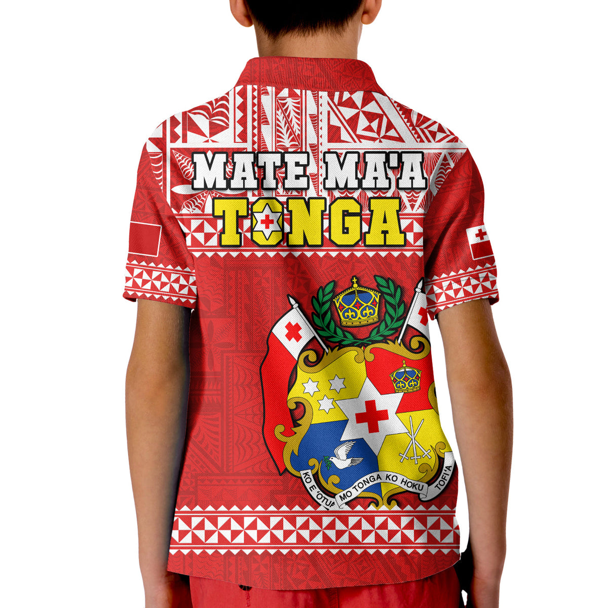 Tonga Rugby Polo Shirt KID Mate Maa Tonga Pacific Ngatu White - Wonder Print Shop