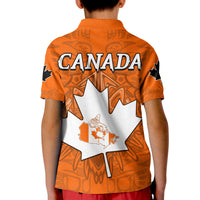 Canada Maple Leaf Polo Shirt KID Orange Haida Wolf LT13 - Wonder Print Shop