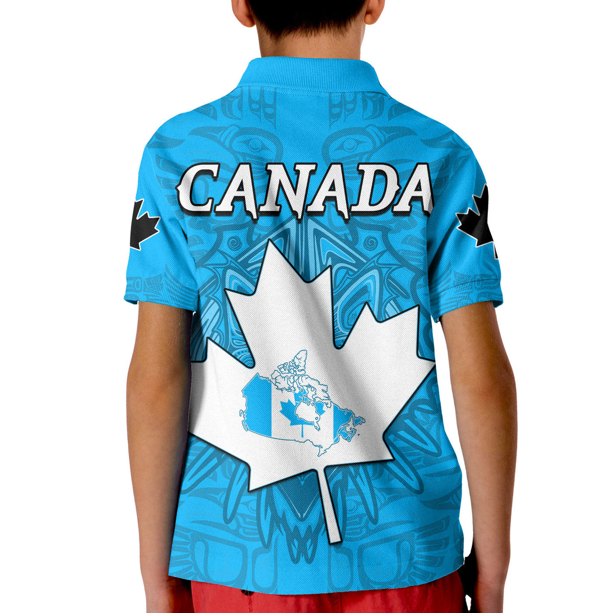 Custom Canada Maple Leaf Polo Shirt Blue Haida Wolf LT13 - Wonder Print Shop